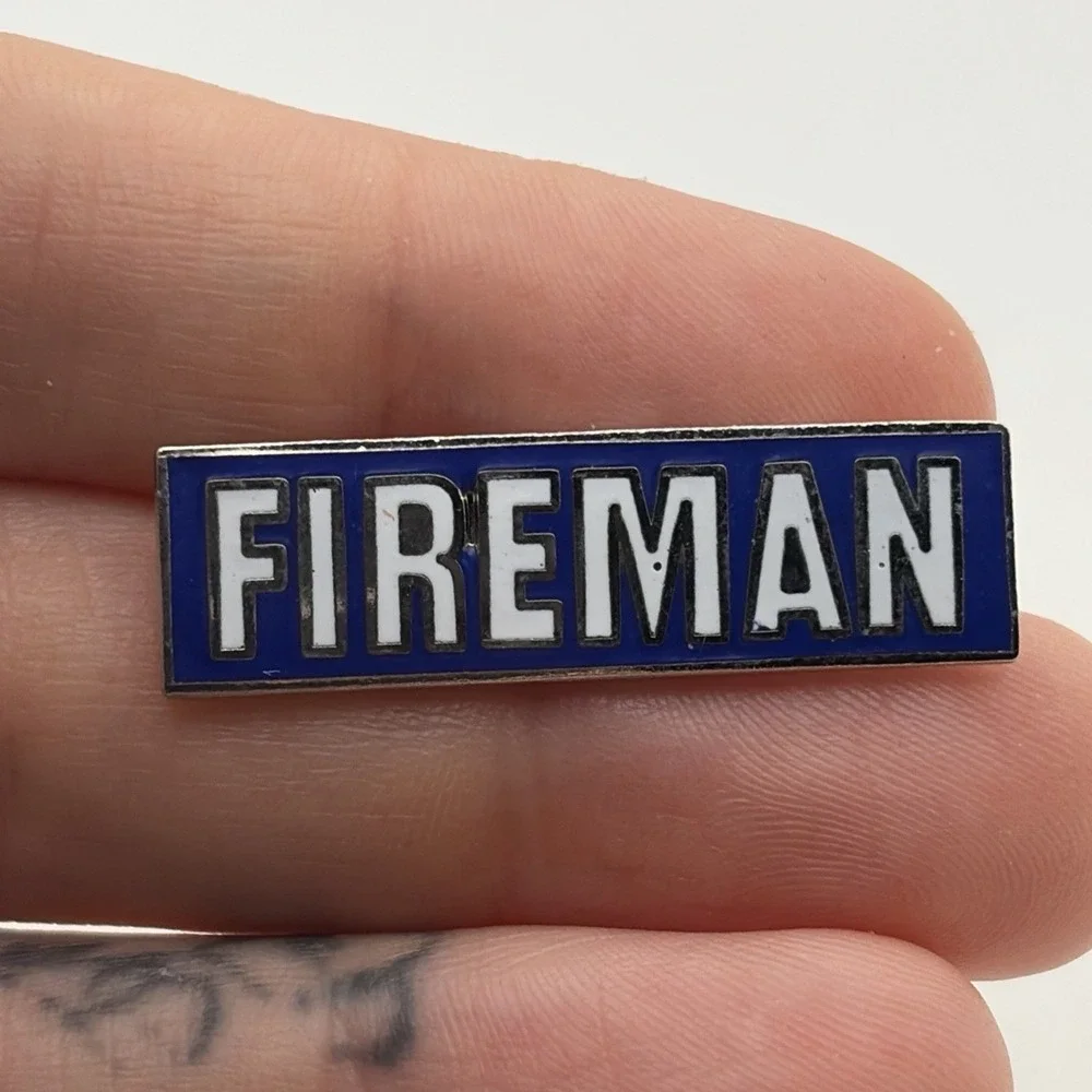 Fireman Fire Fighter Lapel Hat Pin Blue Enamel First Responder Vintage